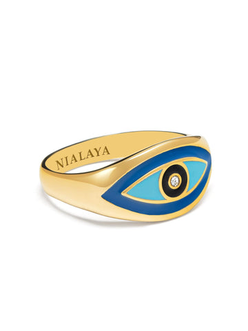 Nialaya Men's Ring Men's Large Evil Eye Ring